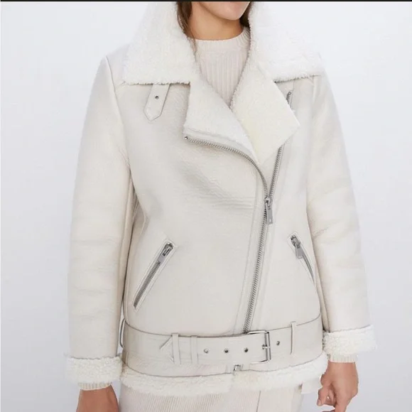 Zara Off-White Shearling Jacket coat - Picture 2 of 10
